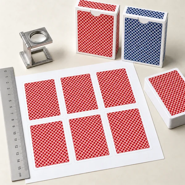 AI illustration of card print inspection with a magnifying loupe