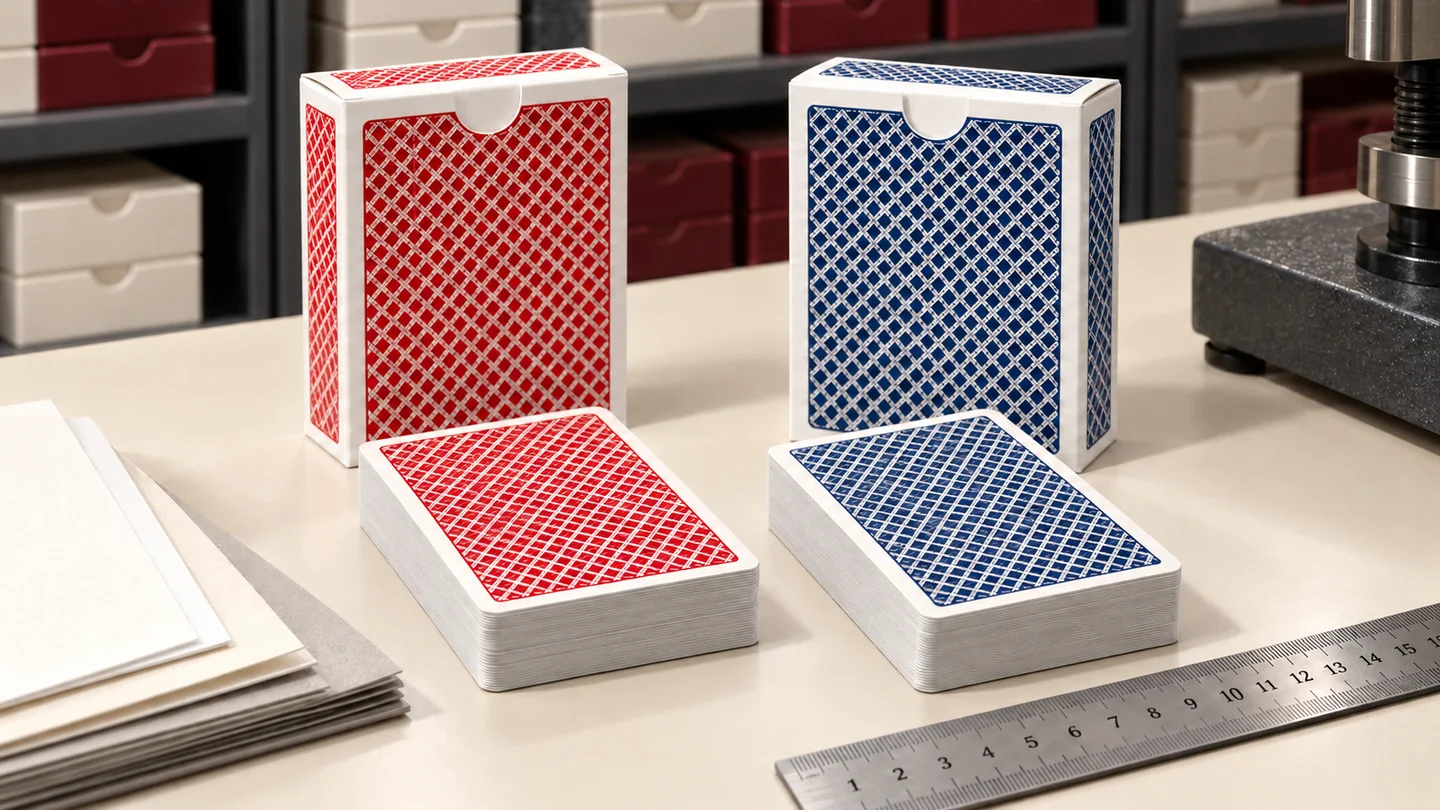 AI concept of a procurement sample desk with red and blue casino decks