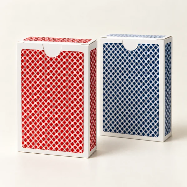 AI concept of red and blue printed tuck boxes for casino playing cards