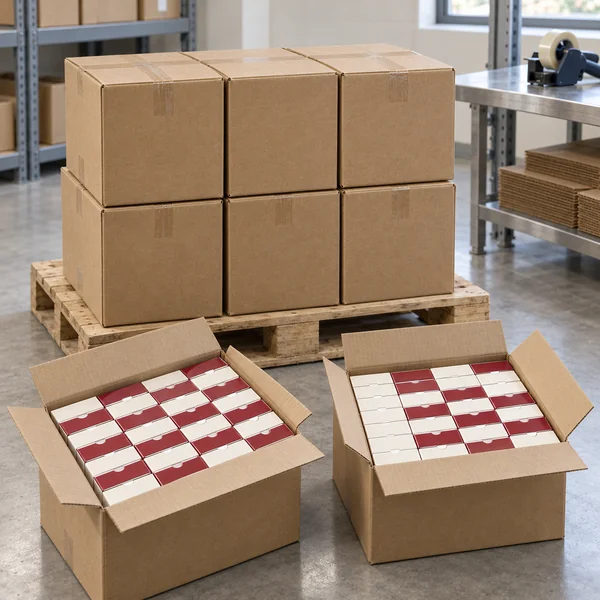 AI illustration of cartons and packaged decks prepared for dispatch